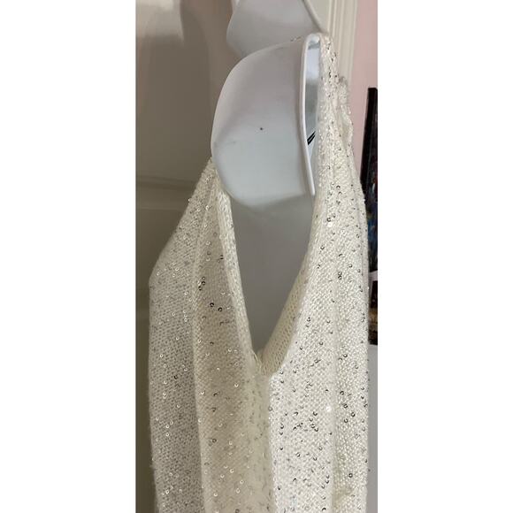 Jessica Simpson Abbey White Cold Shoulder Sequin Sweater/Chiffon Top XS - Picture 4 of 9